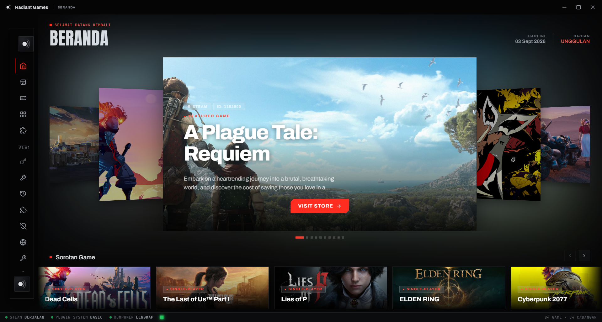 Tampilan aplikasi desktop Radiant